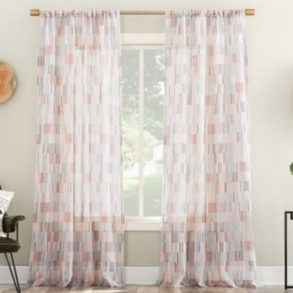 No 918 Other - No. 918 Colby Offset Stripes Sheer Rod Pocket Curtain Panel; 2 Single Panels